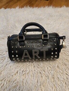 Studded 'ART' Bowling Mini Satchel Handbag - Black